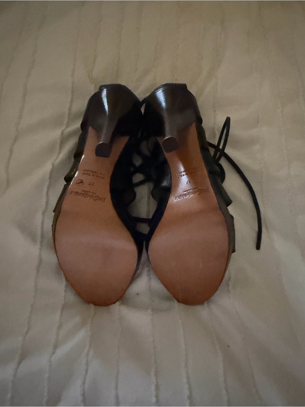 Yves Saint Laurent Black Suede Strappy Sandals with Tan Insole - Picture 4 of 6